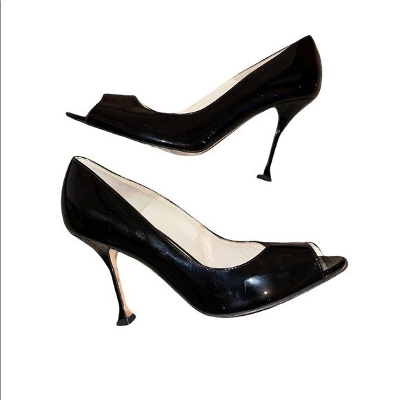 Brian Atwood Black Patent Leather Carla Peep Toe Heels Size 7.5 - Picture 6 of 10